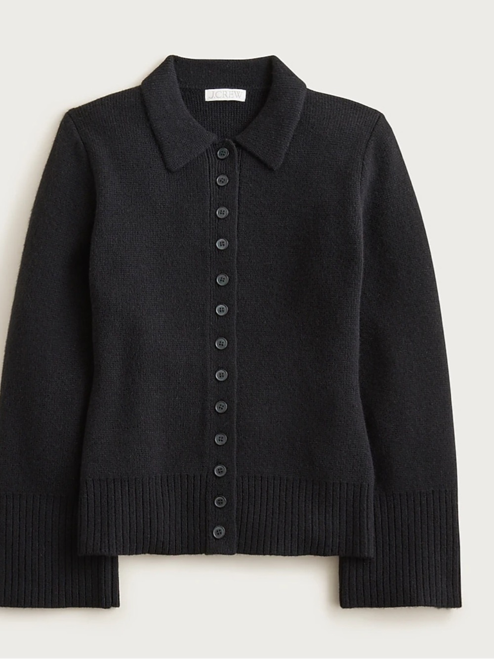 J. Crew Black Collared Button-Front Cardigan Sweater